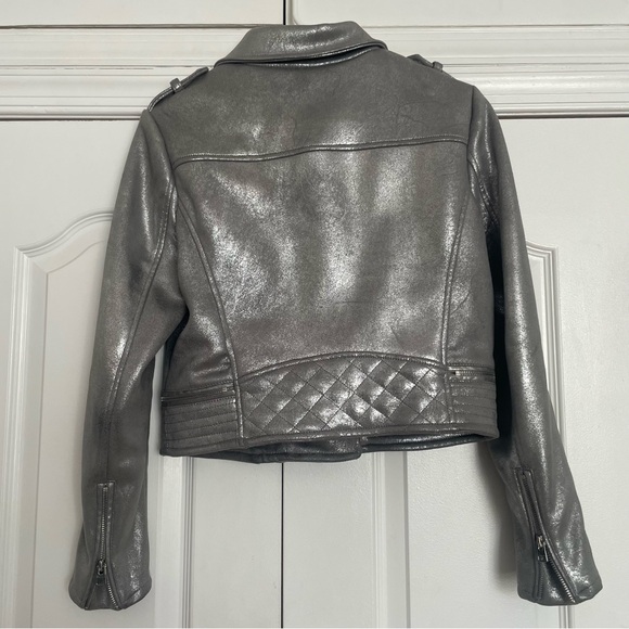 Zara Silver Women's Faux Suede Moto Jacket Sz Large - Picture 9 of 9